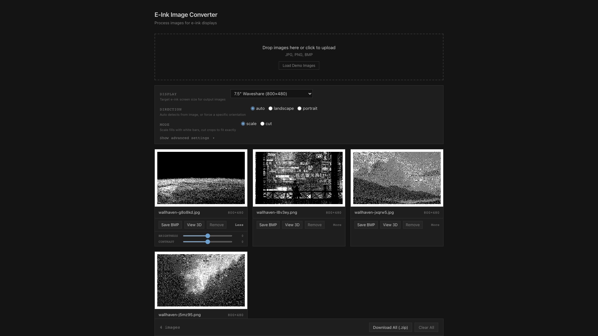 Per-image brightness and contrast adjustments